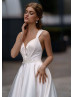 Wide Straps Beaded Ivory Satin Open Back Wedding Dress